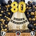 80th Birthday Decoration Items for Black and Gold Theme Combination for Boys Girls | 50 Pcs Black Gold Balloon | Black Birthday Banner | Balloon Pump | Arch Tape | Glue Dots