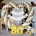 80th Birthday Decoration Items for Golden and White Theme Combination for Boys Girls | 50 Pcs Gold White Balloon | White Birthday Banner | Balloon Pump | Arch Tape | Glue Dots
