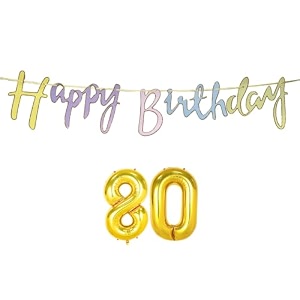 80th happy birthday decoration kit multicolour for 80 year old women with number eighty decorations decor items item set combo reusable cursive banner