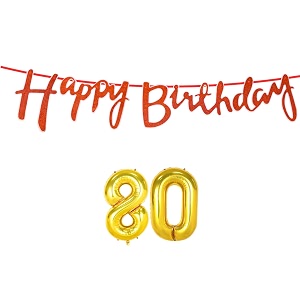 80th happy birthday decoration kit orange for 80 year old women adults with number eighty decorations decor celebration items item set combo reusable cursive banner