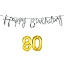 80th Happy Birthday Decoration Kit Silver for 80 Year Old Women with Number Eighty Decorations Decor Celebration Items Item Set Combo Reusable Cursive Banner