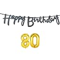 80th Happy Birthday Decoration Kit Black for 80 Year Old Women Adults with Number Eighty Decorations Decor Celebration Items Item Set Combo Reusable Cursive Banner