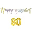 80th Happy Birthday Decoration Kit Multicolour for 80 Year Old WoMen with Number Eighty Decorations Decor Items Item Set Combo Reusable Cursive Banner