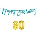 80th Happy Birthday Decoration Kit Blue for 80 Year Old Women Adults with Number Eighty Decorations Decor Celebration Items Item Set Combo Reusable Cursive Banner