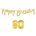 80th Happy Birthday Decoration Kit Golden for 80 Year Old Women Adults with Number Eighty Decorations Decor Celebration Items Item Set Combo Reusable Cursive Banner
