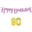 80th Happy Birthday Decoration Kit Dark Pink for 80 Year Old Women with Number Eighty Decorations Decor Celebration Items Item Set Combo Reusable Cursive Banner
