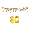 80th Happy Birthday Decoration Kit Rose Gold for 80 Year Old Women with Number Eighty Decorations Decor Celebration Items Item Set Combo Reusable Cursive Banner
