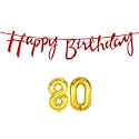 80th Happy Birthday Decoration Kit Red for 80 Year Old Women with Number Eighty Decorations Decor Celebration Items Item Set Combo Reusable Cursive Banner