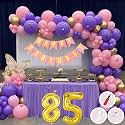 85th Birthday Decoration Items for Pink and Purple Theme Combination for Girls Princes | 50 Pcs Pink Purple Gold Balloon | Pink Birthday Banner | Balloon Pump | Arch Tape | Glue Dots