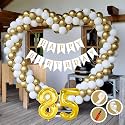 85th Birthday Decoration Items for Golden and White Theme Combination for Boys Girls | 50 Pcs Gold White Balloon | White Birthday Banner | Balloon Pump | Arch Tape | Glue Dots