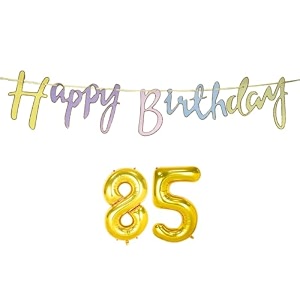 85th happy birthday decoration kit multicolour for 85 year old women with number eighty-five decorations decor items item set combo reusable cursive banner