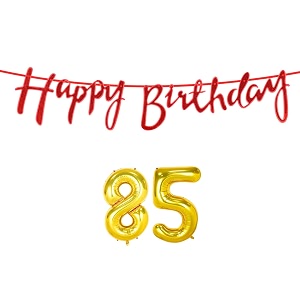 85th happy birthday decoration kit red for 85 year old women with number eighty-five decorations decor celebration items item set combo reusable cursive banner