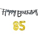85th Happy Birthday Decoration Kit Black for 85 Year Old Women Adults with Number Eighty-five Decorations Decor Celebration Items Item Set Combo Reusable Cursive Banner