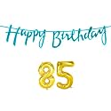 85th Happy Birthday Decoration Kit Blue for 85 Year Old Women Adults with Number Eighty-five Decorations Decor Celebration Items Item Set Combo Reusable Cursive Banner