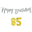 85th Happy Birthday Decoration Kit Silver for 85 Year Old Women with Number Eighty-five Decorations Decor Celebration Items Item Set Combo Reusable Cursive Banner