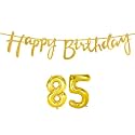 85th Happy Birthday Decoration Kit Golden for 85 Year Old Women Adults with Number Eighty-five Decorations Decor Celebration Items Item Set Combo Reusable Cursive Banner