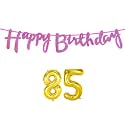 85th Happy Birthday Decoration Kit Dark Pink for 85 Year Old Women with Number Eighty-five Decorations Decor Celebration Items Item Set Combo Reusable Cursive Banner