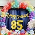 85th Multicolour Birthday Decoration Items for Boys Girls Kids Mens Women | 60 Pcs Mix Color Balloons | Gold Cursive Glitter Birthday Banner | Balloon Pump | Arch Tape | Glue Dots