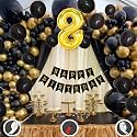 8th Birthday Decoration Items for Black and Gold Theme Combination for Boys Girls | 50 Pcs Black Gold Balloon | Black Birthday Banner | Balloon Pump | Arch Tape | Glue Dots