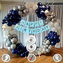 8th Birthday Decoration Items for Blue and White Theme Combination for Boys Girls | 50 Pcs Blue White Silver Balloon | Blue Birthday Banner | Balloon Pump | Arch Tape | Glue Dots
