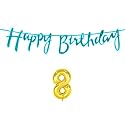 8th Happy Birthday Decoration Kit Blue for 8 Year Old Boys Girls Kids with Number Eight Decorations Decor Celebration Items Item Set Combo Reusable Cursive Banner