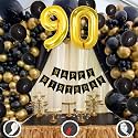 90th Birthday Decoration Items for Black and Gold Theme Combination for Boys Girls | 50 Pcs Black Gold Balloon | Black Birthday Banner | Balloon Pump | Arch Tape | Glue Dots