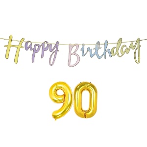90th happy birthday decoration kit multicolour for 90 year old women with number ninety decorations decor items item set combo reusable cursive banner