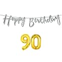 90th Happy Birthday Decoration Kit Silver for 90 Year Old Women with Number Ninety Decorations Decor Celebration Items Item Set Combo Reusable Cursive Banner