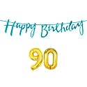 90th Happy Birthday Decoration Kit Blue for 90 Year Old Women Adults with Number Ninety Decorations Decor Celebration Items Item Set Combo Reusable Cursive Banner
