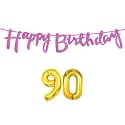 90th Happy Birthday Decoration Kit Dark Pink for 90 Year Old Women with Number Ninety Decorations Decor Celebration Items Item Set Combo Reusable Cursive Banner