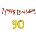 90th Happy Birthday Decoration Kit Orange for 90 Year Old Women Adults with Number Ninety Decorations Decor Celebration Items Item Set Combo Reusable Cursive Banner