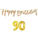 90th Happy Birthday Decoration Kit Rose Gold for 90 Year Old Women with Number Ninety Decorations Decor Celebration Items Item Set Combo Reusable Cursive Banner