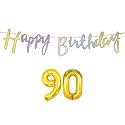 90th Happy Birthday Decoration Kit Multicolour for 90 Year Old WoMen with Number Ninety Decorations Decor Items Item Set Combo Reusable Cursive Banner