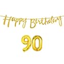 90th Happy Birthday Decoration Kit Golden for 90 Year Old Women Adults with Number Ninety Decorations Decor Celebration Items Item Set Combo Reusable Cursive Banner