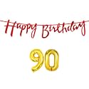 90th Happy Birthday Decoration Kit Red for 90 Year Old Women with Number Ninety Decorations Decor Celebration Items Item Set Combo Reusable Cursive Banner