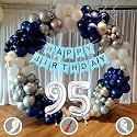 95th Birthday Decoration Items for Blue and White Theme Combination for Boys Girls | 50 Pcs Blue White Silver Balloon | Blue Birthday Banner | Balloon Pump | Arch Tape | Glue Dots