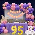 95th Birthday Decoration Items for Pink and Purple Theme Combination for Girls Princes | 50 Pcs Pink Purple Gold Balloon | Pink Birthday Banner | Balloon Pump | Arch Tape | Glue Dots