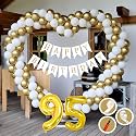 95th Birthday Decoration Items for Golden and White Theme Combination for Boys Girls | 50 Pcs Gold White Balloon | White Birthday Banner | Balloon Pump | Arch Tape | Glue Dots