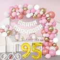 95th Birthday Decoration Items for Pink and White Theme Combination for Girls| 50 Pcs Pink White Gold Rose Gold Balloon| White Birthday Banner| Balloon Pump| Arch Tape| Glue Dots