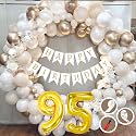 95th Birthday Decoration Items for White and Gold Theme Combination for Boys Girls | 50 Pc Golden White Orange Balloon | White Birthday Banner | Balloon Pump | Arch Tape | Glue Dots