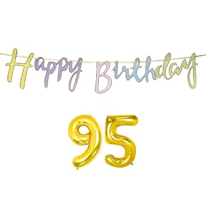 95th happy birthday decoration kit multicolour for 95 year old women with number ninety-five decorations decor items item set combo reusable cursive banner
