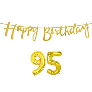 95th happy birthday decoration kit golden for 95 year old women adults with number ninety-five decorations decor celebration items item set combo reusable cursive banner