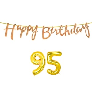 95th happy birthday decoration kit rose gold for 95 year old women with number ninety-five decorations decor celebration items item set combo reusable cursive banner