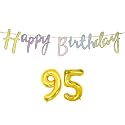 95th Happy Birthday Decoration Kit Multicolour for 95 Year Old WoMen with Number Ninety-five Decorations Decor Items Item Set Combo Reusable Cursive Banner