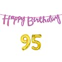95th Happy Birthday Decoration Kit Dark Pink for 95 Year Old Women with Number Ninety-five Decorations Decor Celebration Items Item Set Combo Reusable Cursive Banner