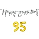 95th Happy Birthday Decoration Kit Silver for 95 Year Old Women with Number Ninety-five Decorations Decor Celebration Items Item Set Combo Reusable Cursive Banner