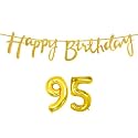95th Happy Birthday Decoration Kit Golden for 95 Year Old Women Adults with Number Ninety-five Decorations Decor Celebration Items Item Set Combo Reusable Cursive Banner