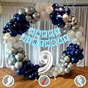 9th Birthday Decoration Items for Blue and White Theme Combination for Boys Girls | 50 Pcs Blue White Silver Balloon | Blue Birthday Banner | Balloon Pump | Arch Tape | Glue Dots