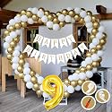 9th Birthday Decoration Items for Golden and White Theme Combination for Boys Girls | 50 Pcs Gold White Balloon | White Birthday Banner | Balloon Pump | Arch Tape | Glue Dots