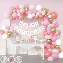 Birthday Decoration Items for Pink and White Theme Combination for Girls| 50 Pcs Pink White Gold Rose Gold Balloon| White Birthday Banner| Balloon Pump| Arch Tape| Glue Dots